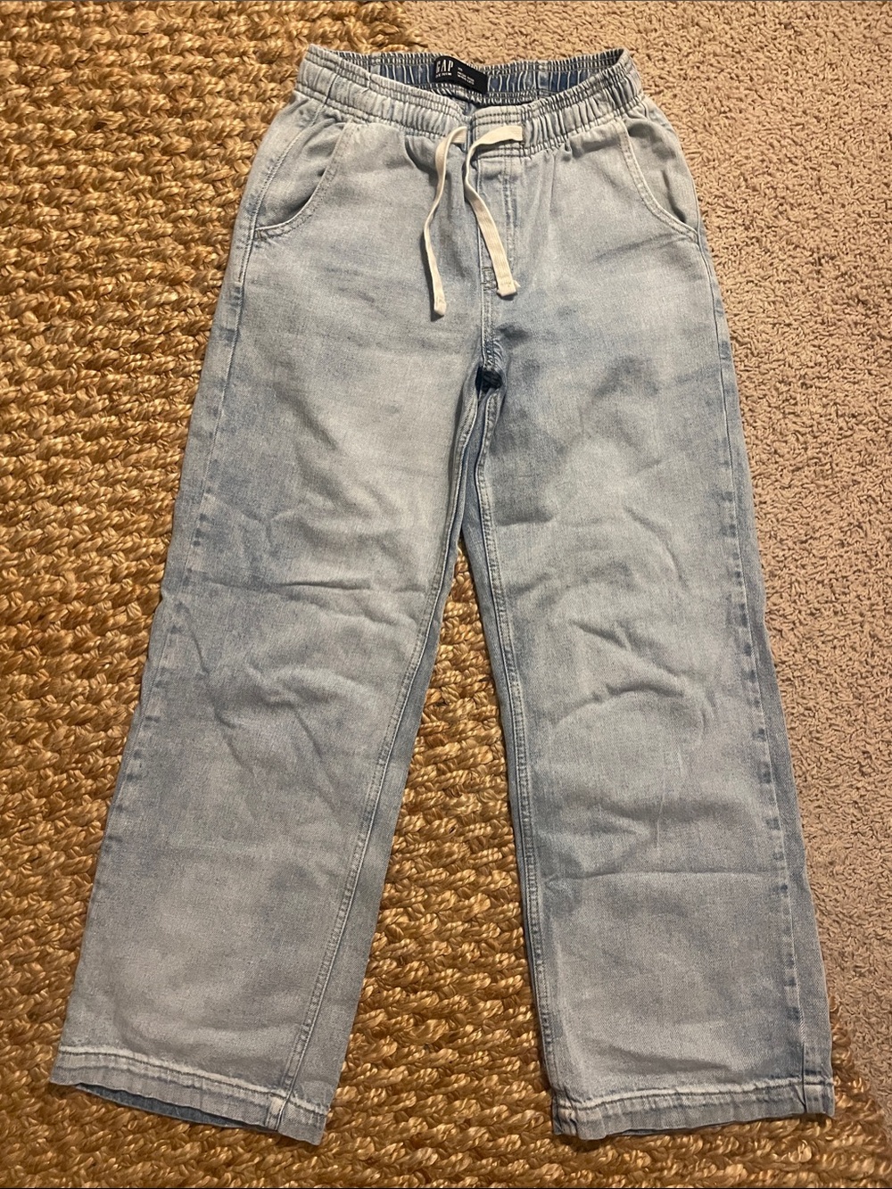 GAP Women's Light Blue High Rise Wide Leg Drawstring Jeans